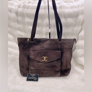 CHANEL COCO MARK Turn Lock Suede Tote Bag